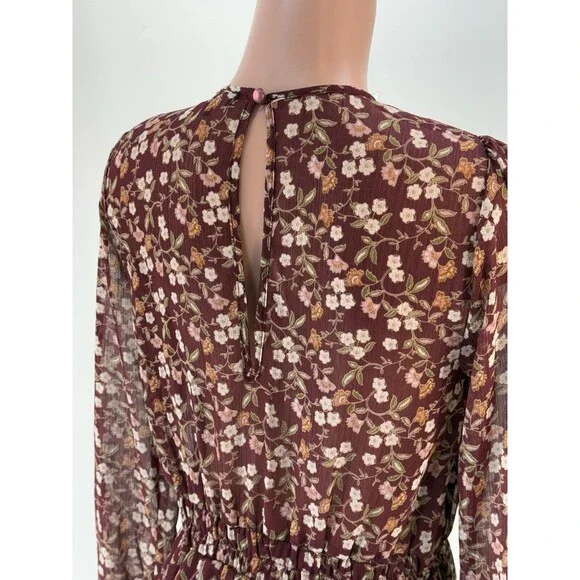 Womens Wine Chiffon Floral Mini Fit & Flare Dress Juniors L - Picture 4 of 15